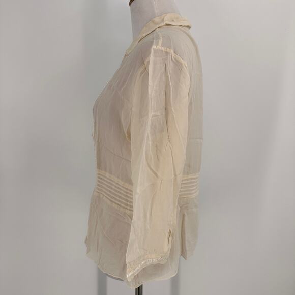 Anthro Tapemeasure Cream Sheer Silk Button Up Blouse Size 10 - Picture 5 of 6